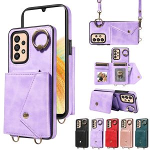 Vỏ điện thoại mới cho Samsung Galaxy A53 a52s A52 A72 A73 A33 A32 A23 A13 A12 A22 5g vỏ Samsung A52 A72 A32 A22 A13 4g vỏ ví da từ tính sang trọng vỏ khe cắm thẻ Móc Khóa Nhẫn