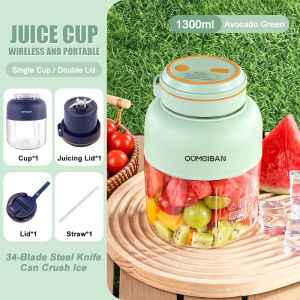 Stuttgart Portable Juice Blender Cup 1300ml Rechargeable Mini Electric Juicer Cup Tritan Bottle Dual Lid Fruit Smoothie Maker IPX6 Water Resistant