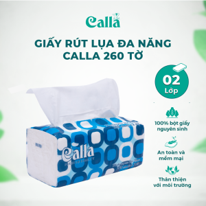 Giấy lau mặt Calla 2 lớp x 260 tờ khổ 20cm mềm mịn không tẩy trắng nguyên liệu Indonesia