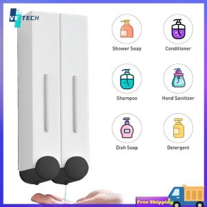 [ VKTECH ] Simple Install Shower Soap Dispenser No Drill Wall-Mounted Bathroom Soap Holder with Transparent Container