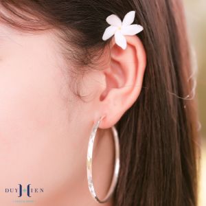 Khuyên Tai Nữ Bạc S990 Nguyên Chất Duy Hiển Kiểu Khong Tròn Vòng Tàu Luồn Đầy Đủ Các Size Mặt Dẹt Vuông Phay Sáng