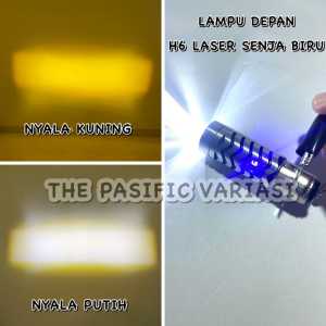 PROMO Lampu Led Depan Motor H6 Laser HI LO AC DC 2 Warna Putih Kuning + Lampu Senja Biru Universal