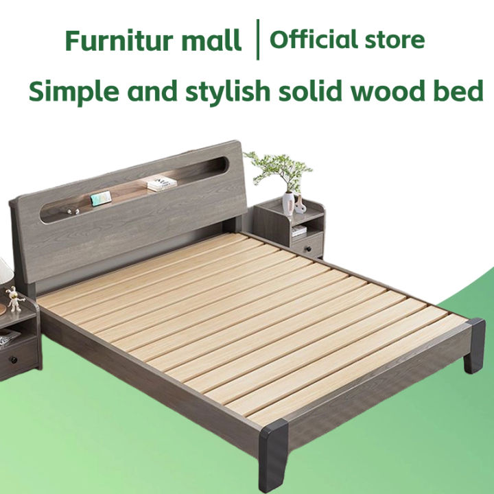 Solid wood bed single double bed 2M king bed simple family bedroom bed
