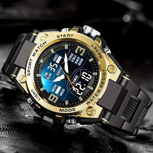 Men Waterproof Electronic Watch Multi-Function Large Dial LED Dual Display Digital Sports Watches Alarm Chronograph Calendar Stopwatch