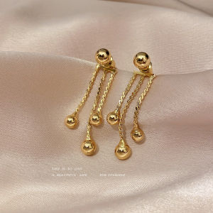 New Golden Pea Tassel Drop Earrings For Woman Korean Fashion Jewelry Party Neo Gothic Girls Unusual Ear Accessories