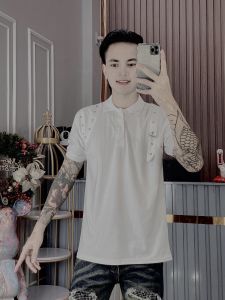 Áo thun nam cổ trụ thêu họa tiết chuẩn shop thời trang cao cấp