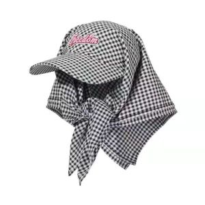 SUTONGXUE Embroidery Plaid Baseball Cap Cotton Korean Style Strappy Bandana Hat Casual Sunscreen Letter Headscarf Hat Girl