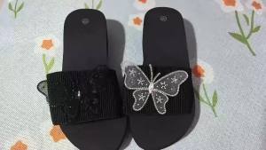 [Free Shipping] Thick-Soled Large-Size WomenS Summer Outdoor Sandals With Rhinestone Butterfly Design WomenS Beach Slippers