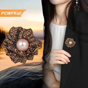 【PCWFKef】 Retro Lá Ngọc Trai Trâm Pin Với Nhúng Kim Cương Thanh Lịch Thời Trang Trang Sức Phụ Kiện Pin Trâm