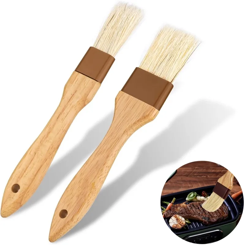 2Pcs Wooden Handle Bristle Brushes for BBQ Pastry Sauce Basting Brush  Marinade Oil Brushes