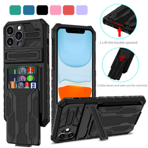 💯【เคสโทรศัพท์】 + Gratis Ongkir💯เกราะกันกระแทกเคสสำหรับ iPhone 15 14 13 12 11 Pro Max 14 15 7 8 Plus X Xr Xs Max เคสช่องขาตั้งใส่การ์ดป้องกันการกระแทก