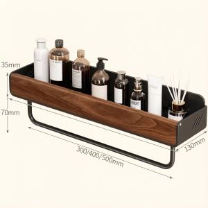 Retro walnut wood bathroom storage rack no-drilling cosmetic washbasin vanity cabinet towel rack storage rack