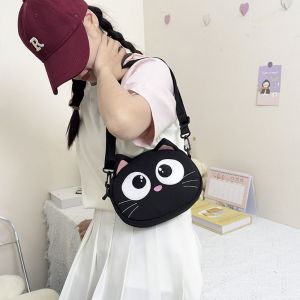 ELLIER Creative Children Shoulder Bag Large Capacity Black Cat Cartoon Crossbody Bag Lightweight Canvas Mini Cartoon Cat Bag Gym