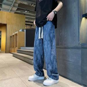 COD Japanese lazy style letter printing casual mens pants straight-leg loose trendy nine-point sports pants