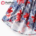 PatPat Family Matching Black Cotton Tee Beach Short-sleeve Shirt and Flora Print Splicing Halter Strap Midi Dress Sets. 