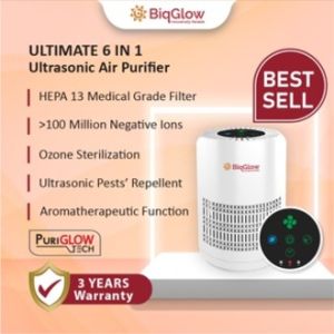 BiqGlow【ULTIMATE 6 IN 1】Ultrasonic Air Purifier PuriGlow PU-100 Medical Grade/HEPA13/Ozone Sterilization/Negative Ions