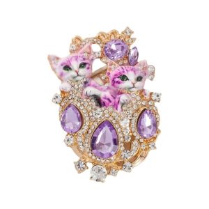 RUUANY Vintage Two Cat Brooch Light Luxury Metal Jewelry Accessories Sparkling Exquisite Enamel Cat Lapel Pin Gifts