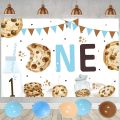 Milk and Cookies 1st Birthday Party Decorations, One Sweet Cookie Birthday Decorations, Milk and Cookies Banner Backdrop Number 1 Foil Balloon Cake Cupcake Toppers for One Year Old Birthday. 