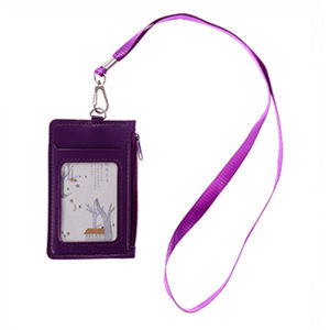 COLOO PU Leather Money Pouch School Business Office Supplies Wallet Badge Holders ID Holders with Neck Strap ID Card Holder Zipper Coin Purses Credit Card Holders