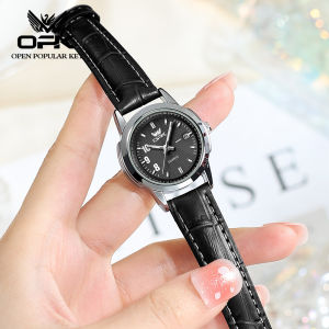 OPK นาฬิกาสำหรับผู้หญิงดีไซน์หน้าปัดดิจิทัลปฏิทินกันน้ำสำหรับผู้หญิงทันสมัยและสง่างามเรืองแสงนาฬิกาควอตซ์หนังธุรกิจแบบสบายๆ