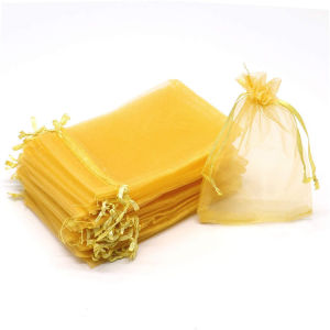 ทอง 100 ชิ้น 1 แพ็ค กระเป๋าผ้าซิ่นมุกขนาดเล็ก กระเป๋าเครื่องประดับ