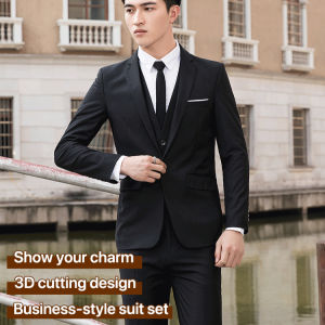 【Blazer + Pants + Vest】Men’S Slim Fit Suit Set Wedding Business Wear Formal Men Suit Plus Size Blazer Tuxedo Suit