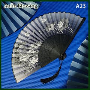 Aolie Vintage Chinese Style Folding Fan bamboo hand fan Wooden Shank Classical Dance Fan with Tassel Elegent Female Fan Home Decor