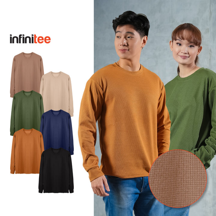 Infinitee Mini Waffle Pullover For Men Women round neck plain long