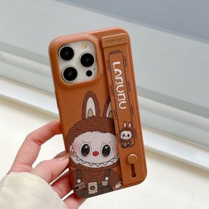 ♥Ready Stock +FREE Shipping+COD♥2024 NEW Lovely Brown Labubu Wristband Stand Leather Case For iPhone 16 Pro Max 12 13 14 15 Pro Max 16Pro 14Pro 12Pro 13ProMax Phone Cover Casing