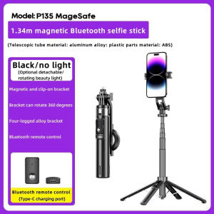 P135 MAX Magsafe Magnetic Selfie Stick Tripod with Magnetic Phone Holder & Detachable Wireless Remote for IPhone & Android
