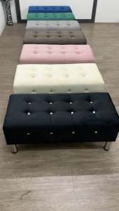VC SILVER LEG BENCH CHAIR 3F VELVET POCKET LONG STOOL OTTOMAN SOFA