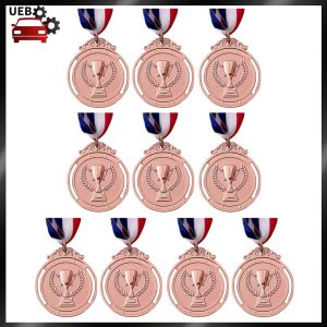 [Ueb Wholesale Mall] 10Pcs Gold/Silver/Bronze Medal Students Rewards with Neck Ribbon Competition Prize Medals Trophy Pattern for Marathon Ball Games