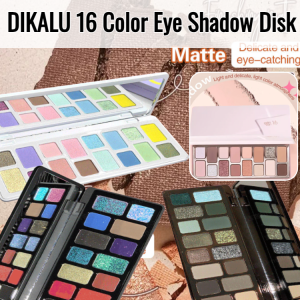DIKALU 16 Color Eye Shadow Disk Matte Glitter Shimmer Eyeshadow Palette Waterproof Smooth Makeup