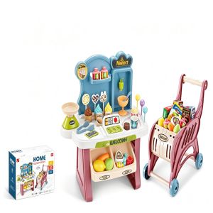 Kids Cashier Toys Supermarket Cash Register Pretend Play Toy Simulation Shopping Cart Toys