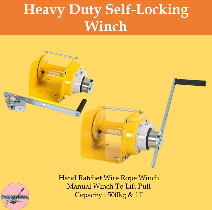 Twin Industrial 500kg 1T Self locking Hand Winch Hand Ratchet Wire Rope