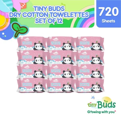 Tiny Buds Baby Dry Cotton Towelettes (60 pulls) - Set of 12