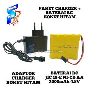 Paket Charger RC+ Baterai Mobil Remot Baterai RC NI-CD AA 2000mAh 4.8 Soket Hitam Tahan Lama