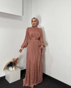 2024 Spring Cross-Border Foreign Trade New Muslim Womens Wear Dress Glitter Soft Fashion Fabric Short Sleeve