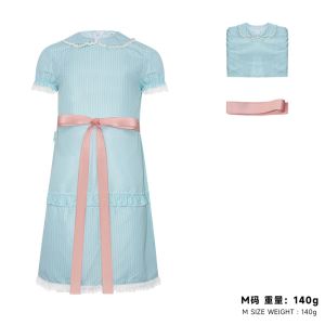 Popular Twin Sisters cos Clothing Womens Light Blue Striped Dress Halloween Horror Performance Costume