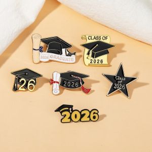 GLOWLITE Class of 2026 Graduation Season Pins Alloy Black Golden Mortarboard Brooches Badge Pins Elegant Doctorial Hat Brooch Graduation Ceremony