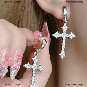 [COD] Fashion Change New Rhinestone Zircon Cross Pendant Earrings For Women Korean Fashion Drop Hoop Earrings Birthday Party Jewelry Gifts