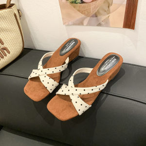 [Free Shipping] Square-Toe Suede Criss-Cross Strap Chunky-Heeled Sandals For Women Perfect For Summer Wear Featuring A Unique And Stylish Design With An Open-Toe And High Heel
