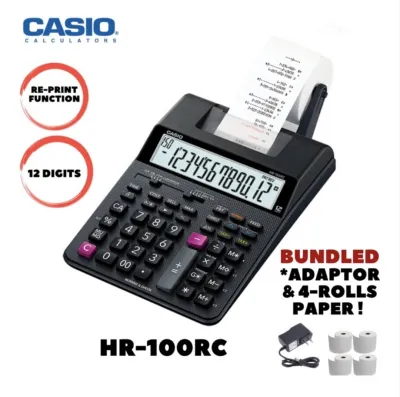 Calculator - CASIO HR100RC Printing Calculator w/ Adaptor and 4pcs Paper Rolls