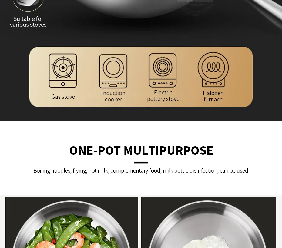 Konco 316 stainless steel pan 16/20cm Mini stir-fry pan small