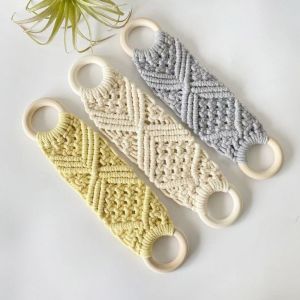 CUNXIN ผ้าทอมือ ที่แขวนผ้าเช็ดจาน ห่วงไม้ห่วง สไตล์โบโฮ ชั้นเก็บผ้าเช็ดตัว แบบพกพาได้ ถักมาคราเม่ แหวนผ้าขนหนูโครเชต์ สำหรับห้องครัว