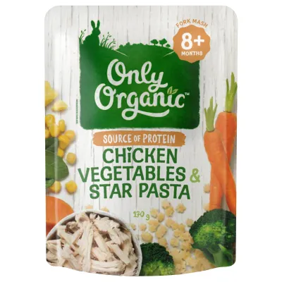 Only Organic Chicken Vegetables & Star Pasta 170g - From 8 Months