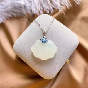 GL Fashion simple design S925 natural Sterling Silver Hetian jade blue knot Ruyi Necklace N8096
