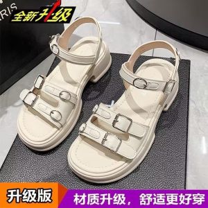 [Free Shipping] Beibele WomenS Thick-Soled Sandals Summer Style New Design Suitable For Petite Women With Chunky Heels And A Single-Strap Design Fashionable Beach Shoes