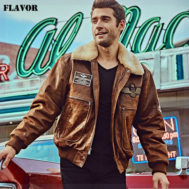 FLAVOR%20New%20Men's%20Real%20Leather%20Bomber%20Jacket%20with%20Removable%20F%20-%20Image%205