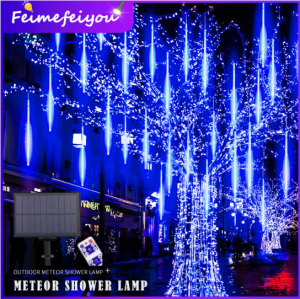 30CM/50CM upgraded 8 tubes Solar Meteor Shower Rain light Outdoor Lighting Waterproof Decoration Falling fairy Lights with UK plug with remote control